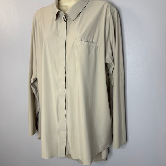 ATHLETA Urbanite Top Blouse Shirt Stretch Beige Commute Work Travel Sz XL - Picture 7 of 15